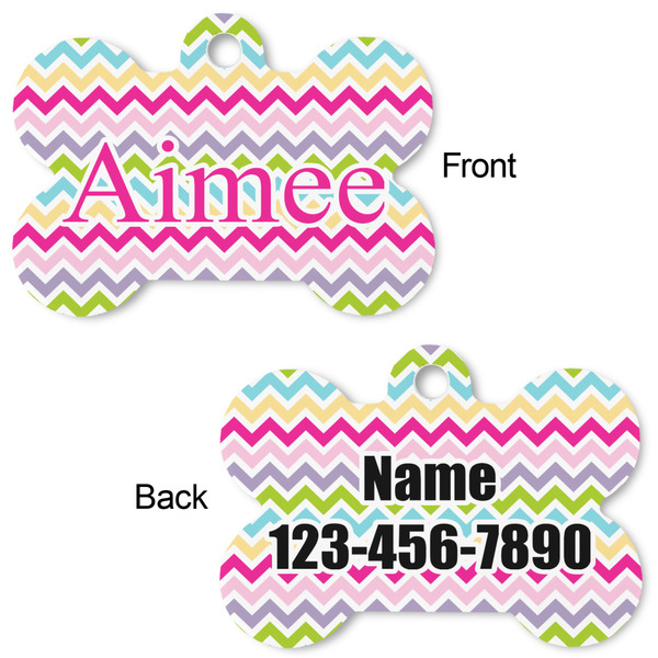 Colorful Chevron Bone Shaped Dog Tag - Front & Back