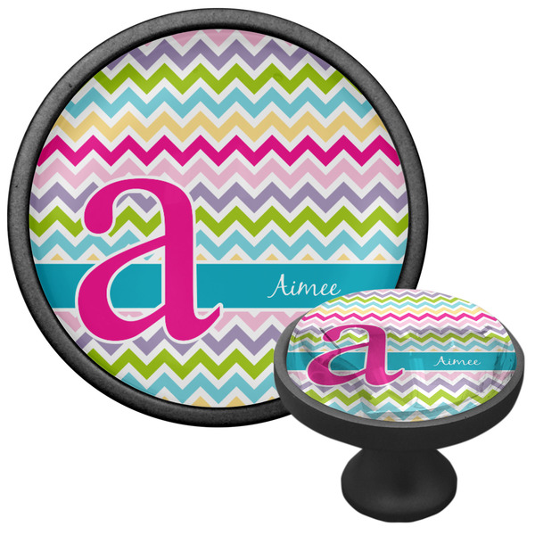 Colorful Chevron Cabinet Knob - Black - Multi Angle