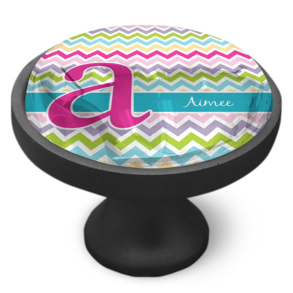 Colorful Chevron Cabinet Knob - Black - Side