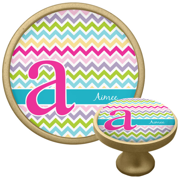 Colorful Chevron Cabinet Knob - Gold - Multi Angle