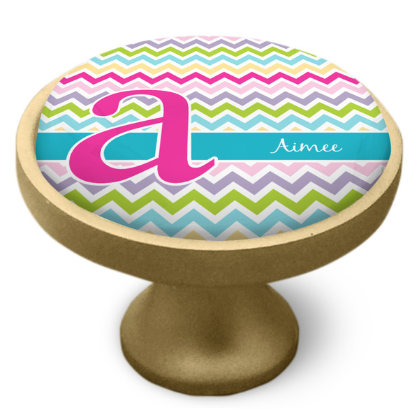 Colorful Chevron Cabinet Knob - Gold - Side