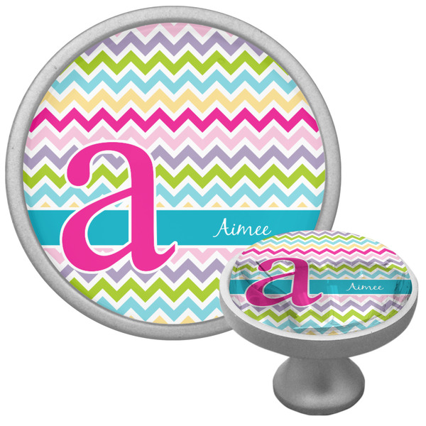 Colorful Chevron Cabinet Knob - Nickel - Multi Angle