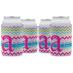 Colorful Chevron Can Cooler (12 oz) - Set of 4 w/ Name and Initial