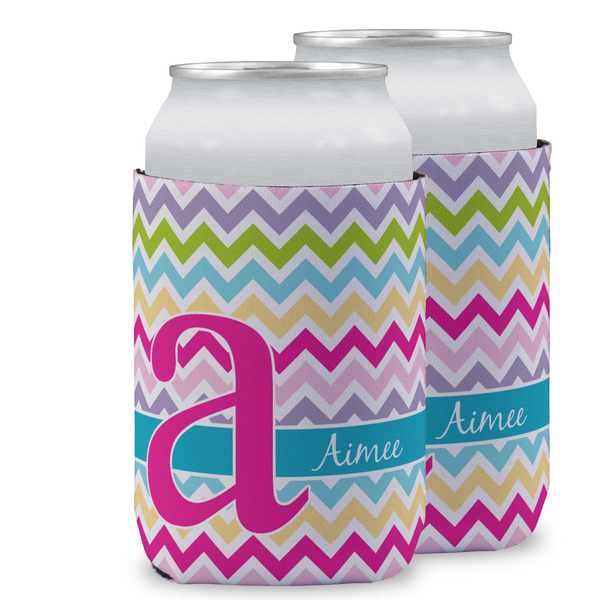 Custom Colorful Chevron Can Cooler (12 oz) w/ Name and Initial