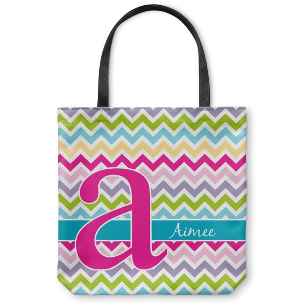 Custom Colorful Chevron Canvas Tote Bag - Large - 18"x18" (Personalized)