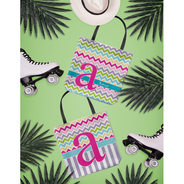 Colorful Chevron Canvas Tote Lifestyle Front and Back- 13x13