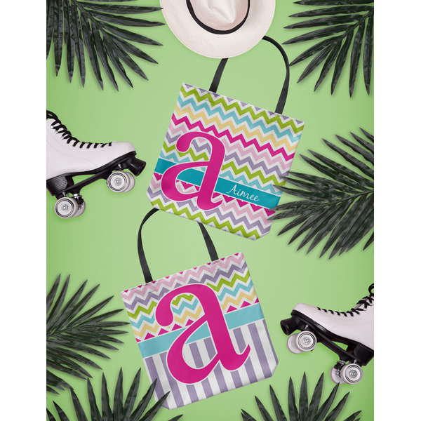 Colorful Chevron Canvas Tote Lifestyle Front and Back