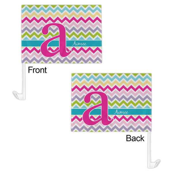 Colorful Chevron Car Flag - 11" x 8" - Front & Back View