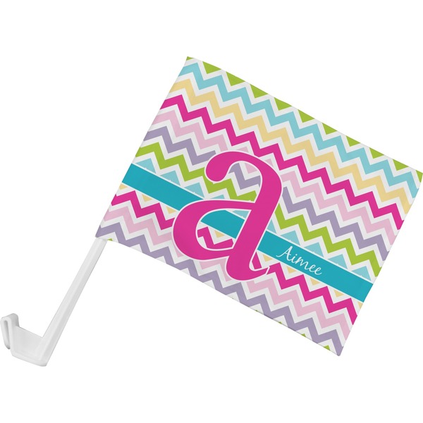 Custom Colorful Chevron Car Flag - Small w/ Name and Initial