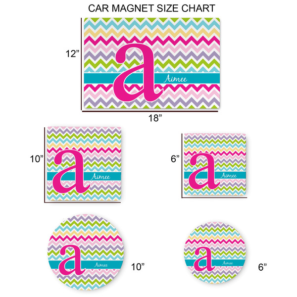 Colorful Chevron Car Magnets - SIZE CHART