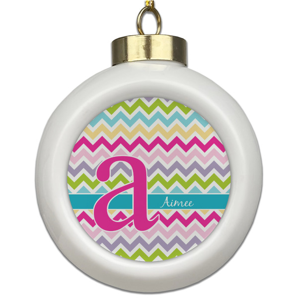 Custom Colorful Chevron Ceramic Ball Ornament (Personalized)