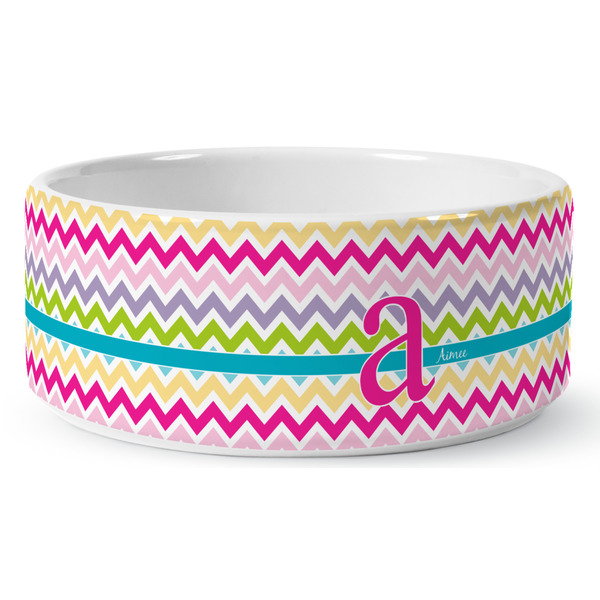 Colorful Chevron Ceramic Dog Bowl - Medium - Front