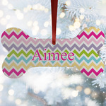 Colorful Chevron Ceramic Dog Ornament w/ Name and Initial