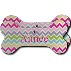 Colorful Chevron Ceramic Dog Ornament - Front & Back w/ Name and Initial