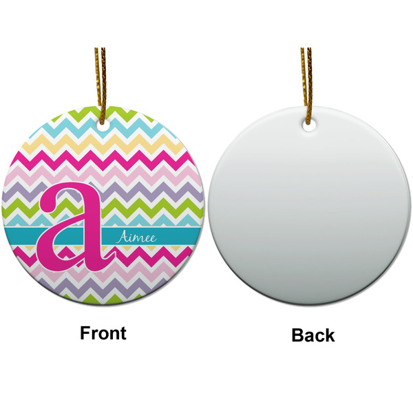 Colorful Chevron Ceramic Flat Ornament - Circle Front & Back (APPROVAL)
