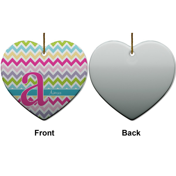 Colorful Chevron Ceramic Flat Ornament - Heart Front & Back (APPROVAL)