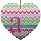 Colorful Chevron Heart Ceramic Ornament w/ Name and Initial
