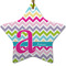 Colorful Chevron Star Ceramic Ornament w/ Name and Initial