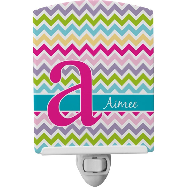 Custom Colorful Chevron Ceramic Night Light (Personalized)