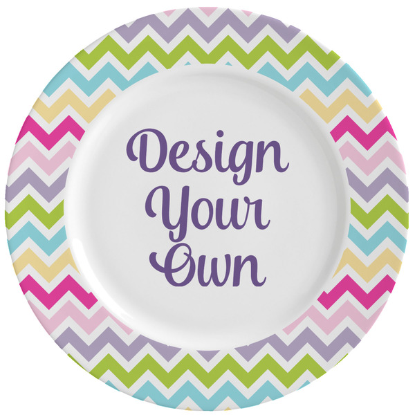 Custom Colorful Chevron Ceramic Dinner Plates (Set of 4) (Personalized)