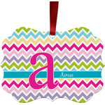 Colorful Chevron Metal Frame Ornament - Double Sided w/ Name and Initial
