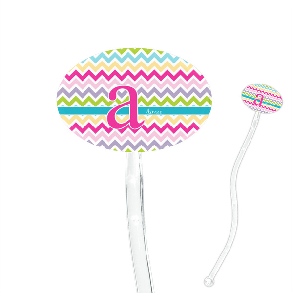 Custom Colorful Chevron 7" Oval Plastic Stir Sticks - Clear (Personalized)