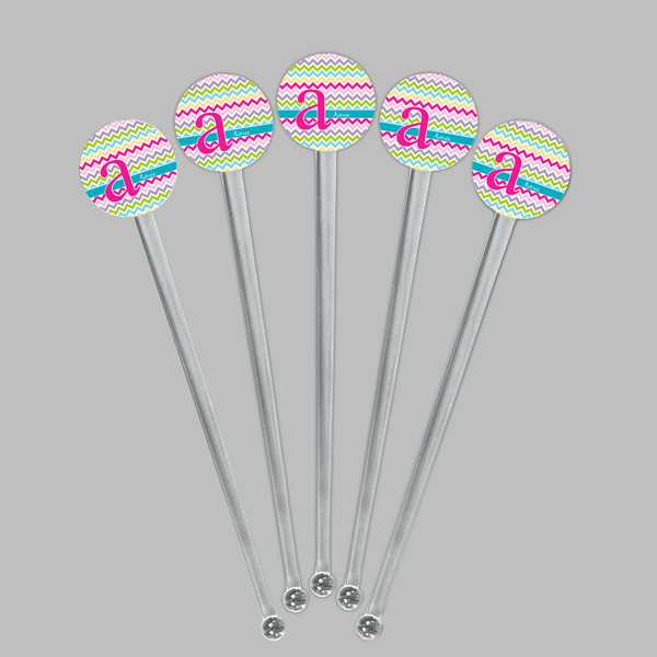 Colorful Chevron Clear Plastic 7" Stir Stick - Round - Fan View