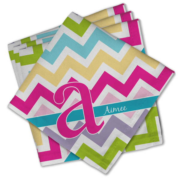 Custom Colorful Chevron Cloth Cocktail Napkins - Set of 4 w/ Name and Initial