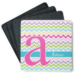 Colorful Chevron Square Rubber Backed Coasters - Set of 4 (Personalized)