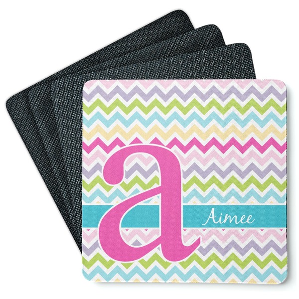 Custom Colorful Chevron Square Rubber Backed Coasters - Set of 4 (Personalized)