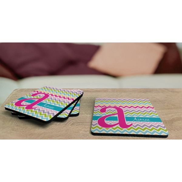 Colorful Chevron Coaster Rubber Back - On Coffee Table