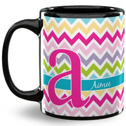 Colorful Chevron 11 Oz Coffee Mug - Black (Personalized)