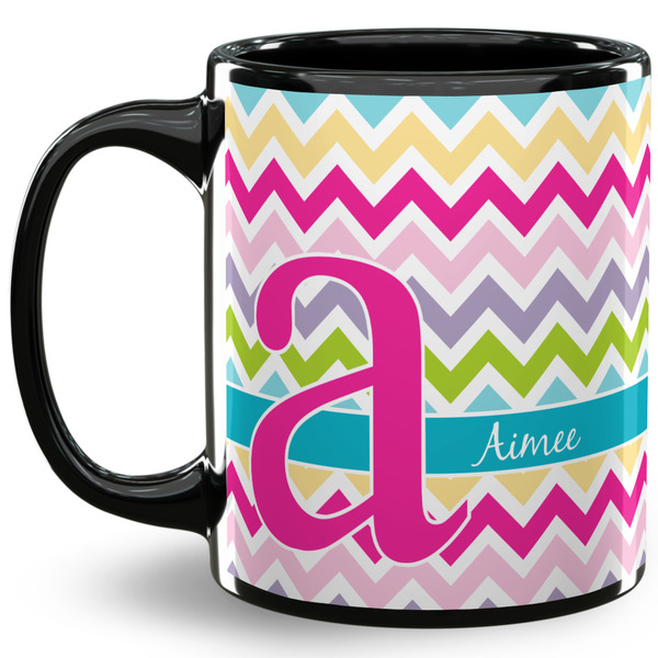 Custom Colorful Chevron 11 Oz Coffee Mug - Black (Personalized)
