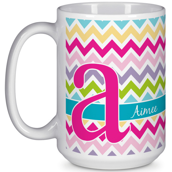 Custom Colorful Chevron 15 Oz Coffee Mug - White (Personalized)