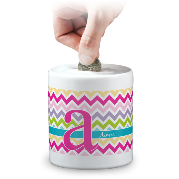 Custom Colorful Chevron Coin Bank (Personalized)