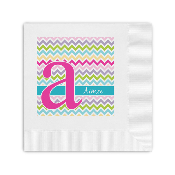 Custom Colorful Chevron Coined Cocktail Napkins (Personalized)