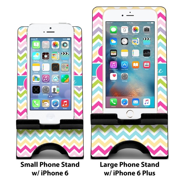 Colorful Chevron Compare Phone Stand Sizes - with iPhones