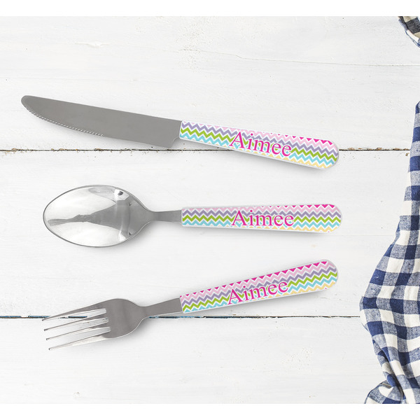Colorful Chevron Cutlery Set - w/ PLATE