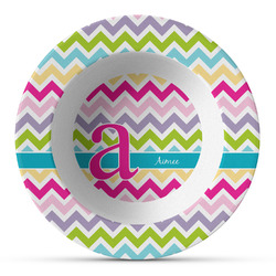 Colorful Chevron Plastic Bowl - Microwave Safe - Composite Polymer (Personalized)