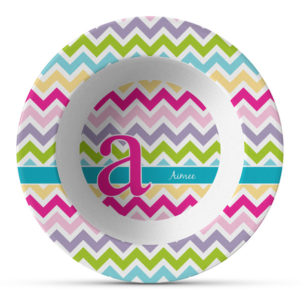 Custom Colorful Chevron Plastic Bowl - Microwave Safe - Composite Polymer (Personalized)