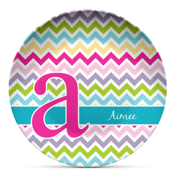 Custom Colorful Chevron Microwave Safe Plastic Plate - Composite Polymer (Personalized)
