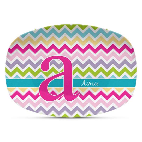 Custom Colorful Chevron Plastic Platter - Microwave & Oven Safe Composite Polymer (Personalized)