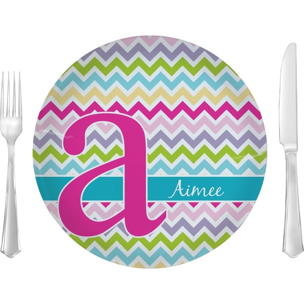 Custom Colorful Chevron 10" Glass Lunch / Dinner Plates - Single or Set (Personalized)