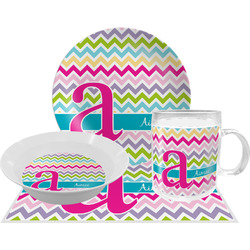 Colorful Chevron Dinner Set - Single 4 Pc Setting w/ Name and Initial