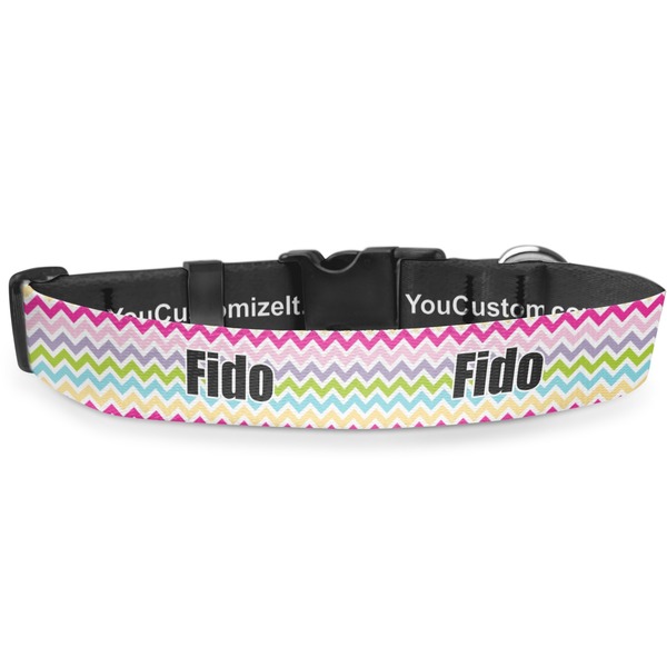 Custom Colorful Chevron Deluxe Dog Collar - Double Extra Large (20.5" to 35") (Personalized)