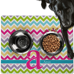 Colorful Chevron Dog Food Mat - Large w/ Name and Initial