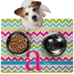 Colorful Chevron Dog Food Mat - Medium w/ Name and Initial