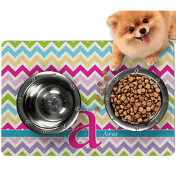 Colorful Chevron Dog Food Mat - Small w/ Name and Initial