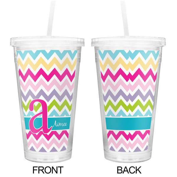 Colorful Chevron Double Wall Tumbler with Straw - Approval