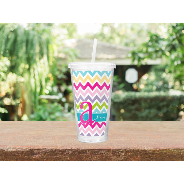 Colorful Chevron Double Wall Tumbler with Straw Lifestyle